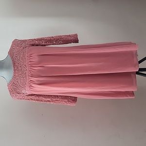 As U Wish Orange Lace Elbow Sleeve Dress, Size: Small